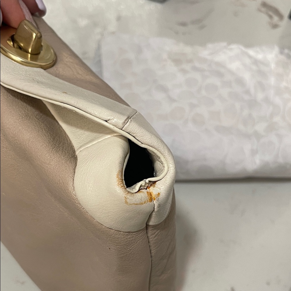 Coach Leather Wristlet Clutch in Taupe and Ivory with Turnlock - Picture 6 of 11